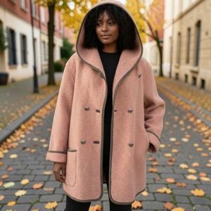 Sylvia Collection Wool Coral Poncho Hooded Coat Cardigan Double Breasted